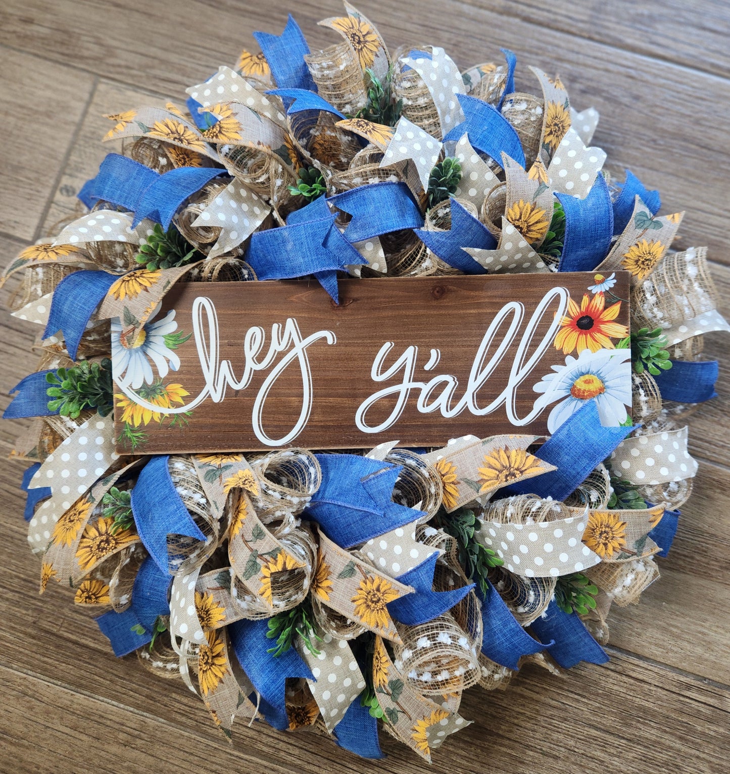 "Hey Y'all" sunflower wreath