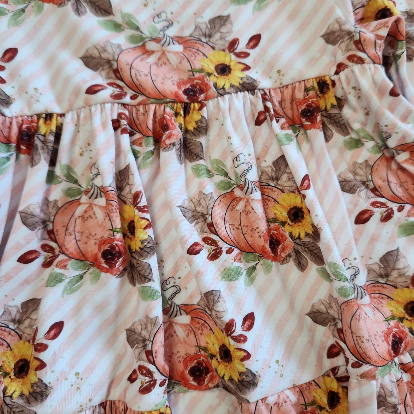 3T Pumpkins and Sunflowers on Pink Stripes Tiered Delilah Dress