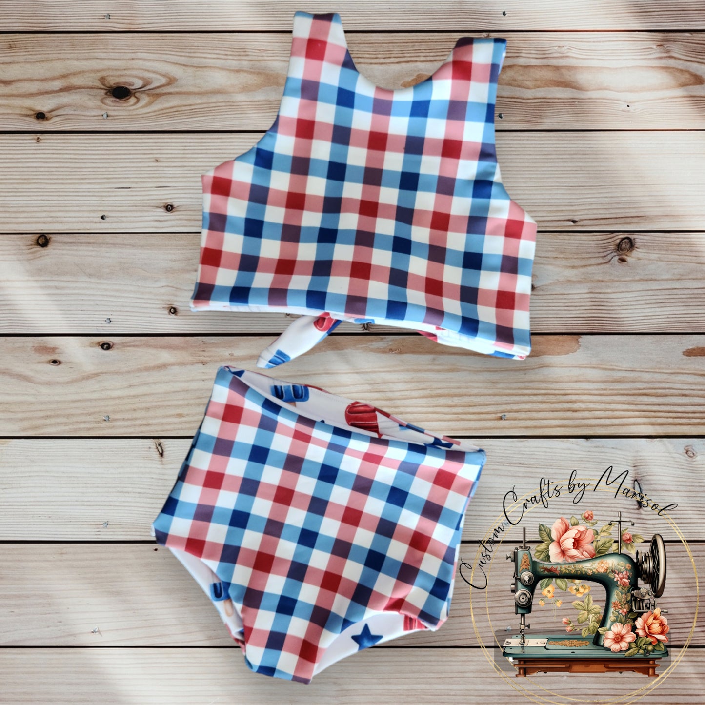 Size 2T Reversible 2Pc Red, White and Blue Tie Back Swimsuit
