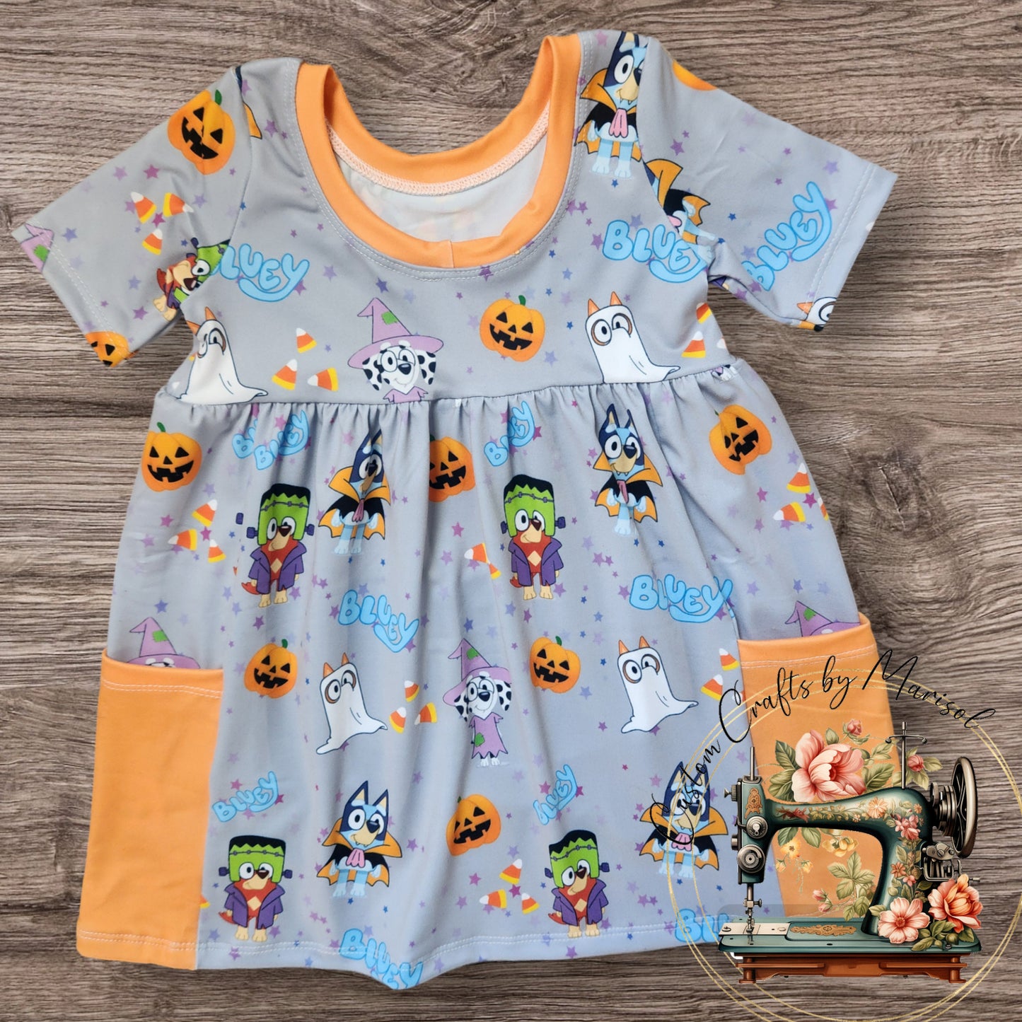 2T Ellie Pocket Dress Blue Dog Halloween