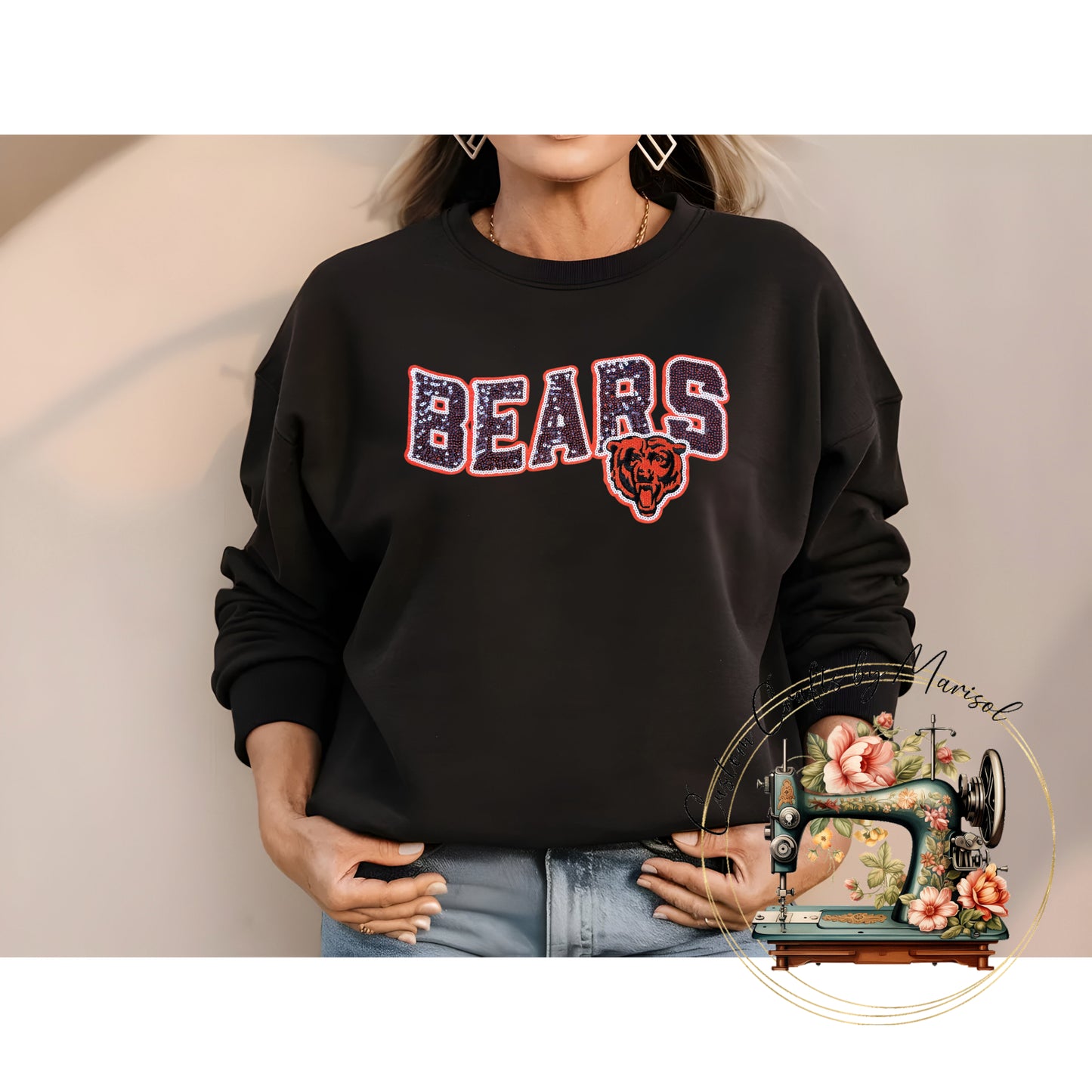 Bears Sequin Patch Crewneck Sweatshirt Various Colors
