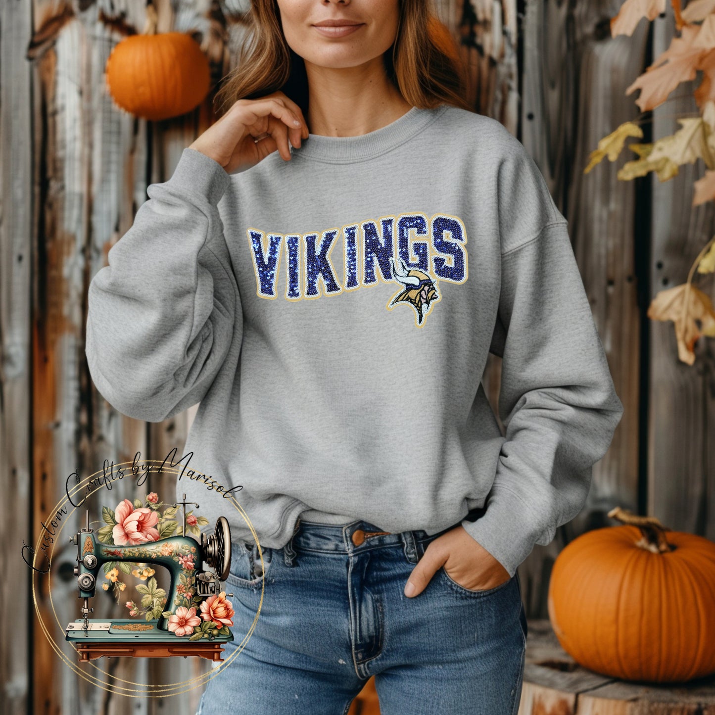 Vikings Sequin Patch Crewneck Sweatshirt Various Colors
