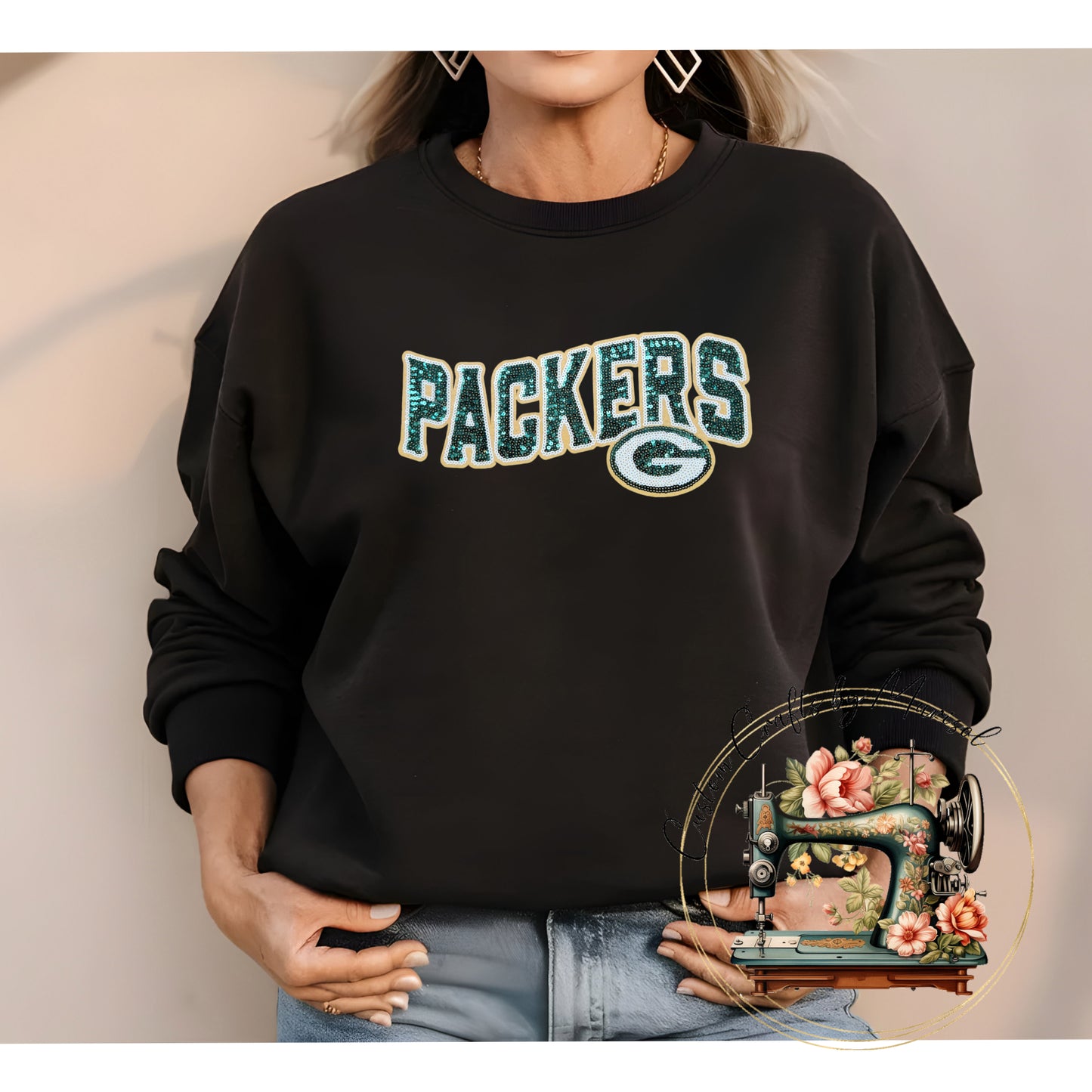 Packers Sequin Patch Crewneck Sweatshirt Various Colors