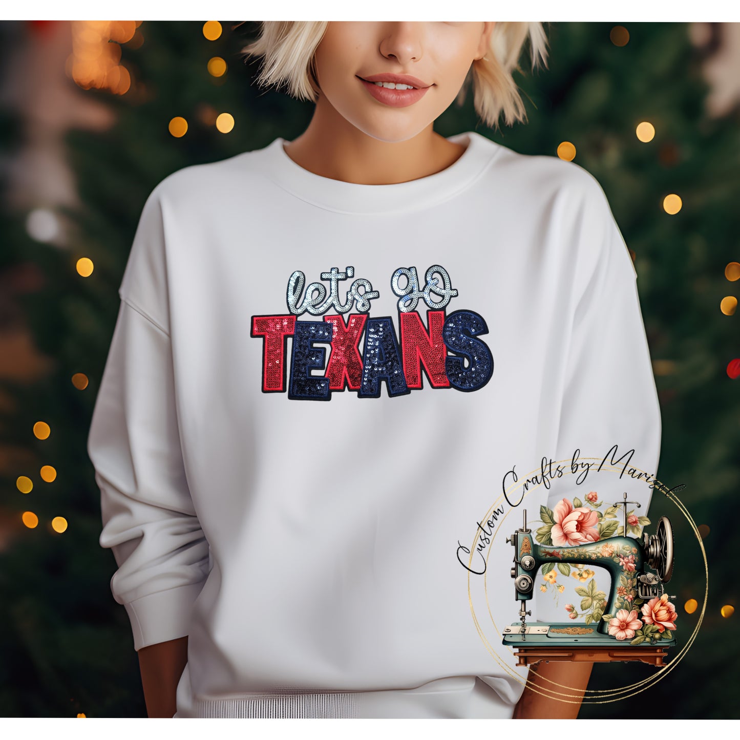 Let's Go Texans Sequin Patch Crewneck Sweatshirt Various Colors