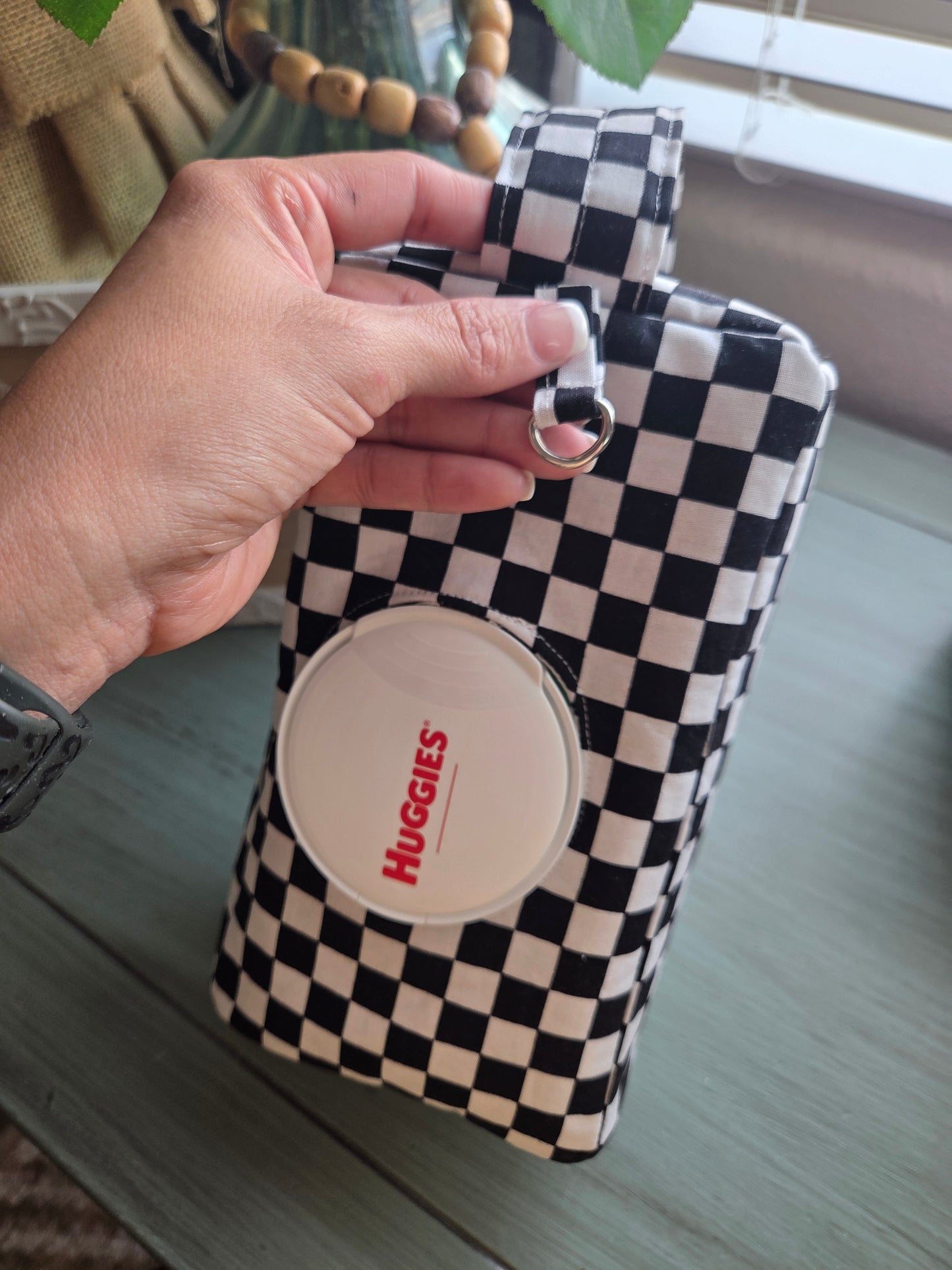 Black and white checkered diaper and wipe pouch