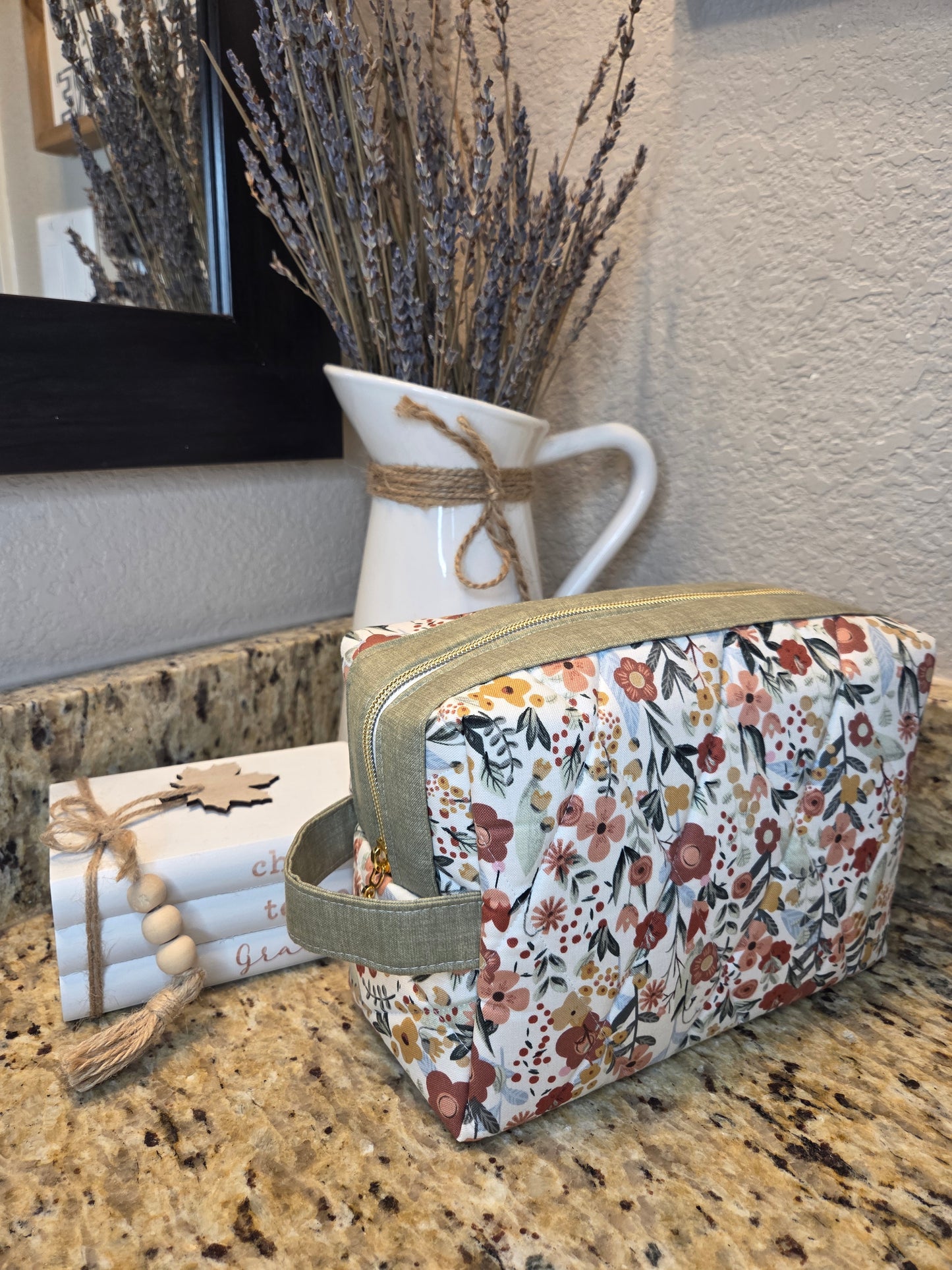 Quilted Boxy Cosmetic Pouch Various Fabric Options