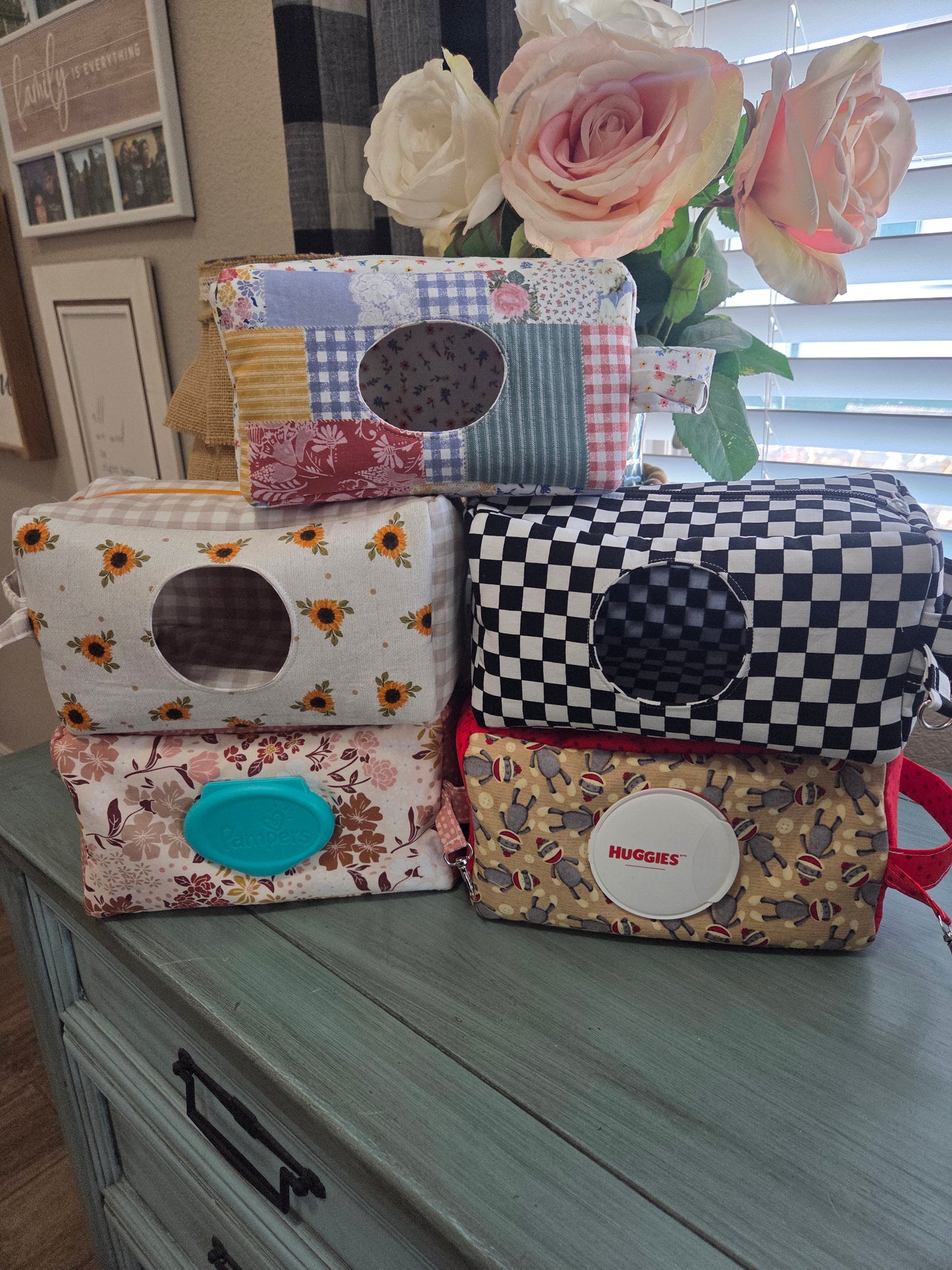 Sock Monkeys Diaper and Wipe Zipper Pouch with Lobster Claw Ring