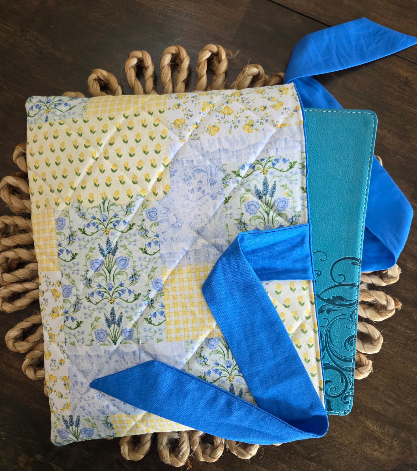 Yellow and Blue Patchwork Bible Sleeve