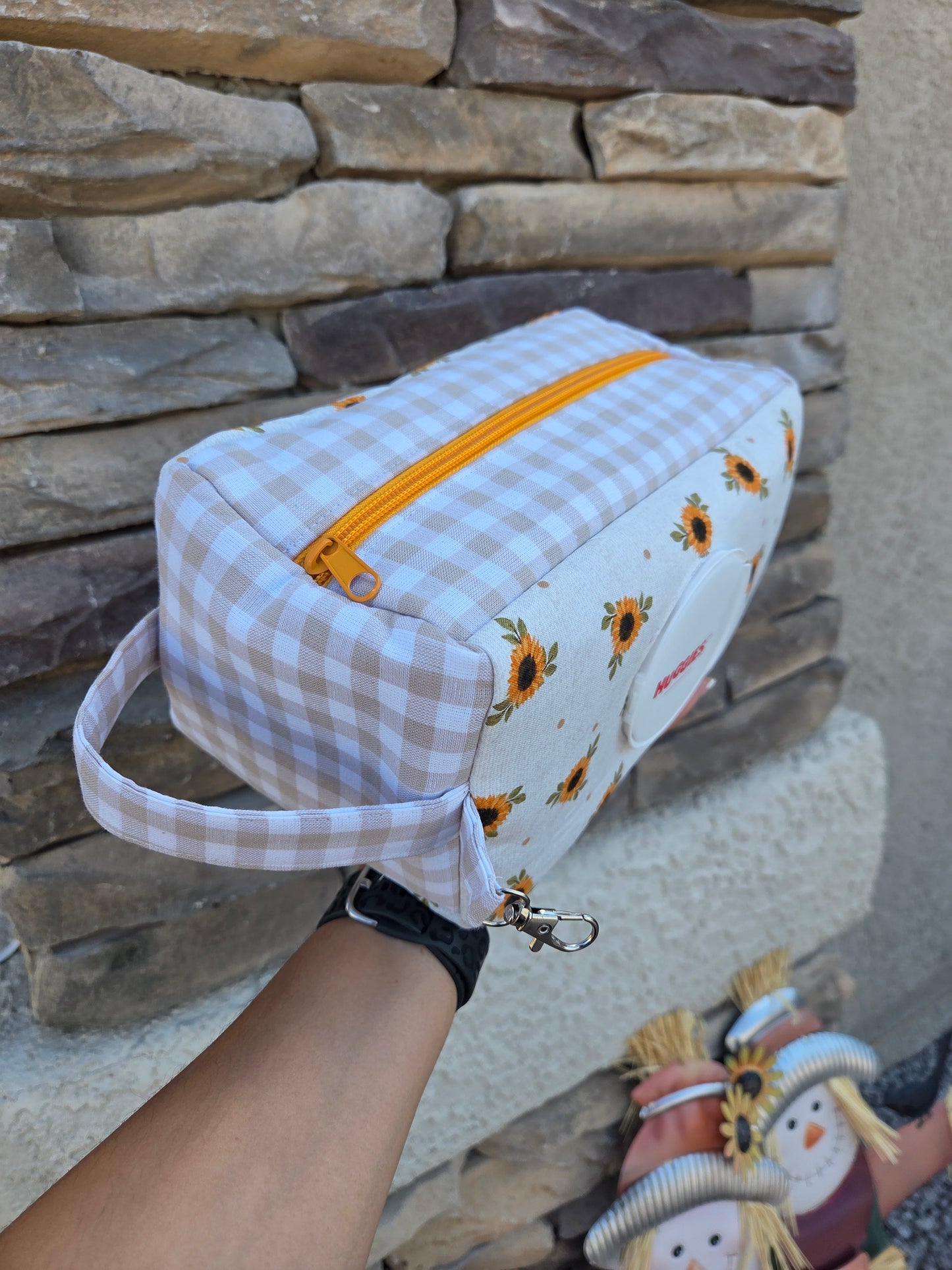 Sunflowers and Gingham Diaper and Wipe Pouch