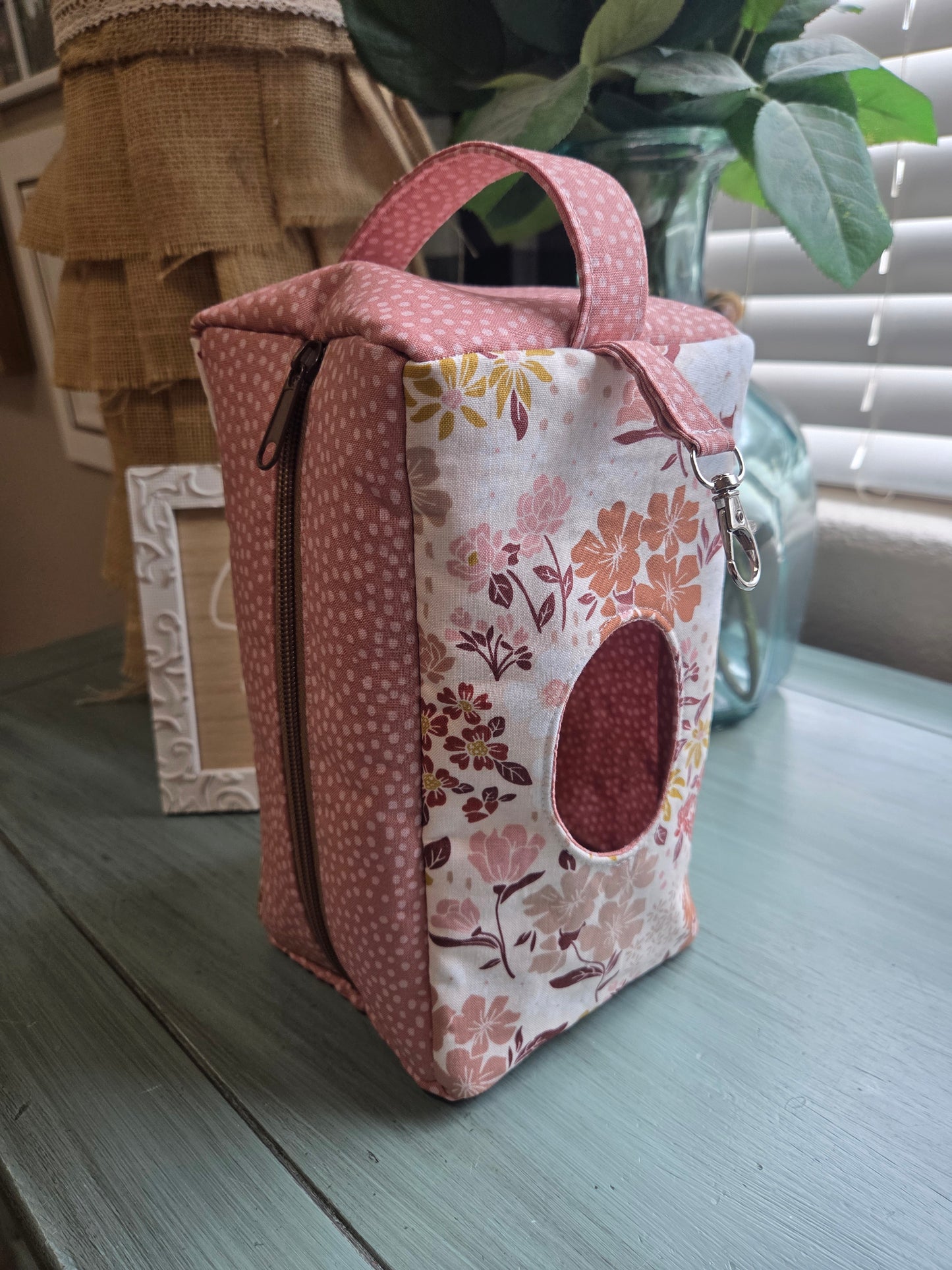 Mauve floral Diaper and Wipe pouch