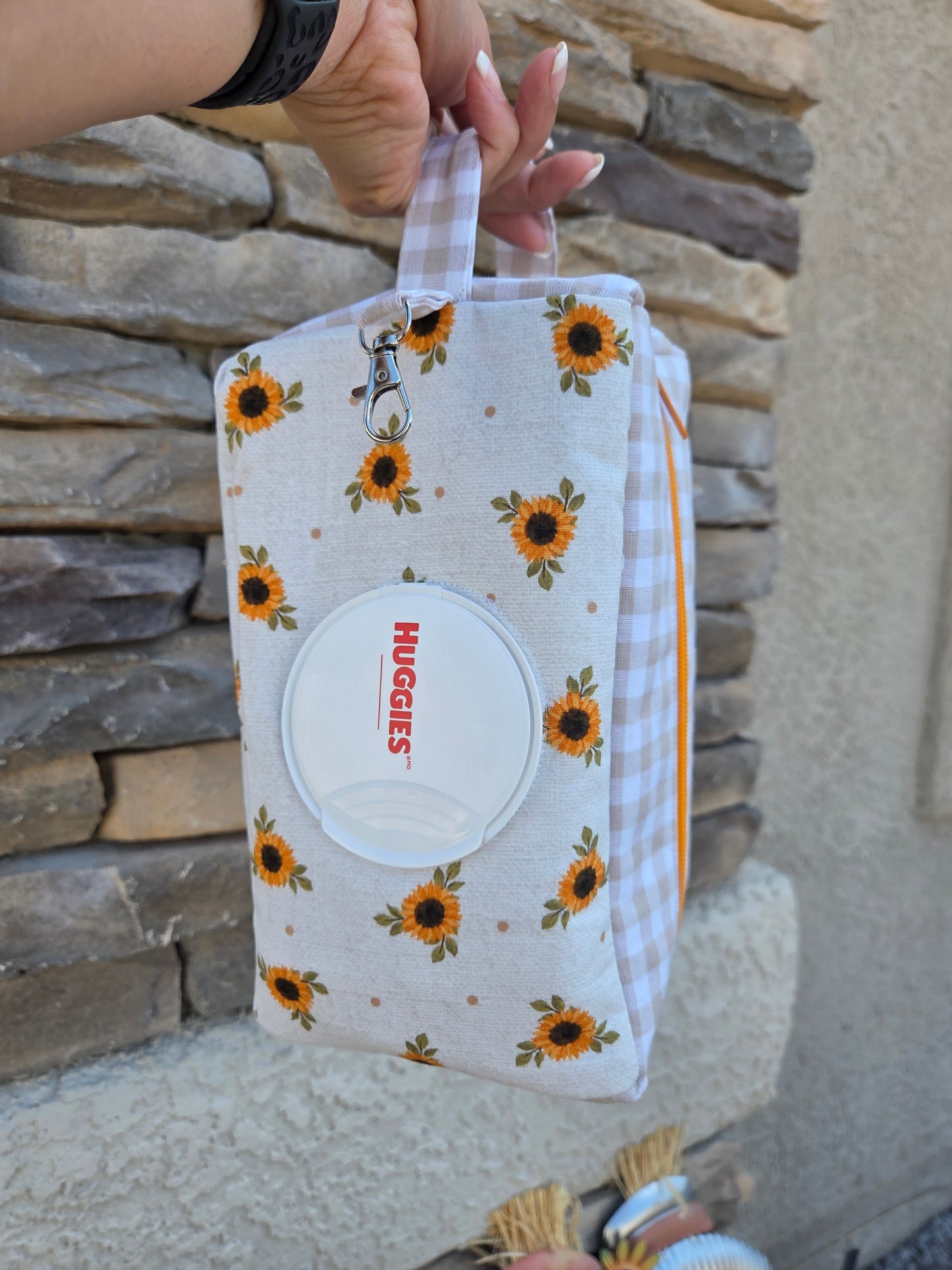 Sunflowers and Gingham Diaper and Wipe Pouch
