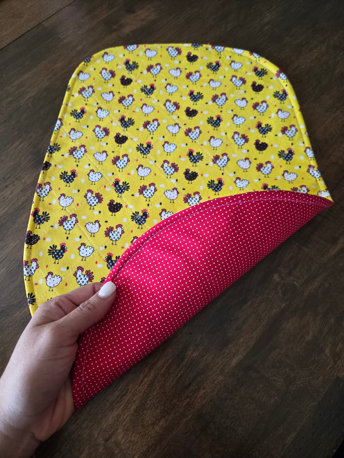 Yellow Chicken/Red Reversible Stand Mixer Sliding Mat and Bowl Cover