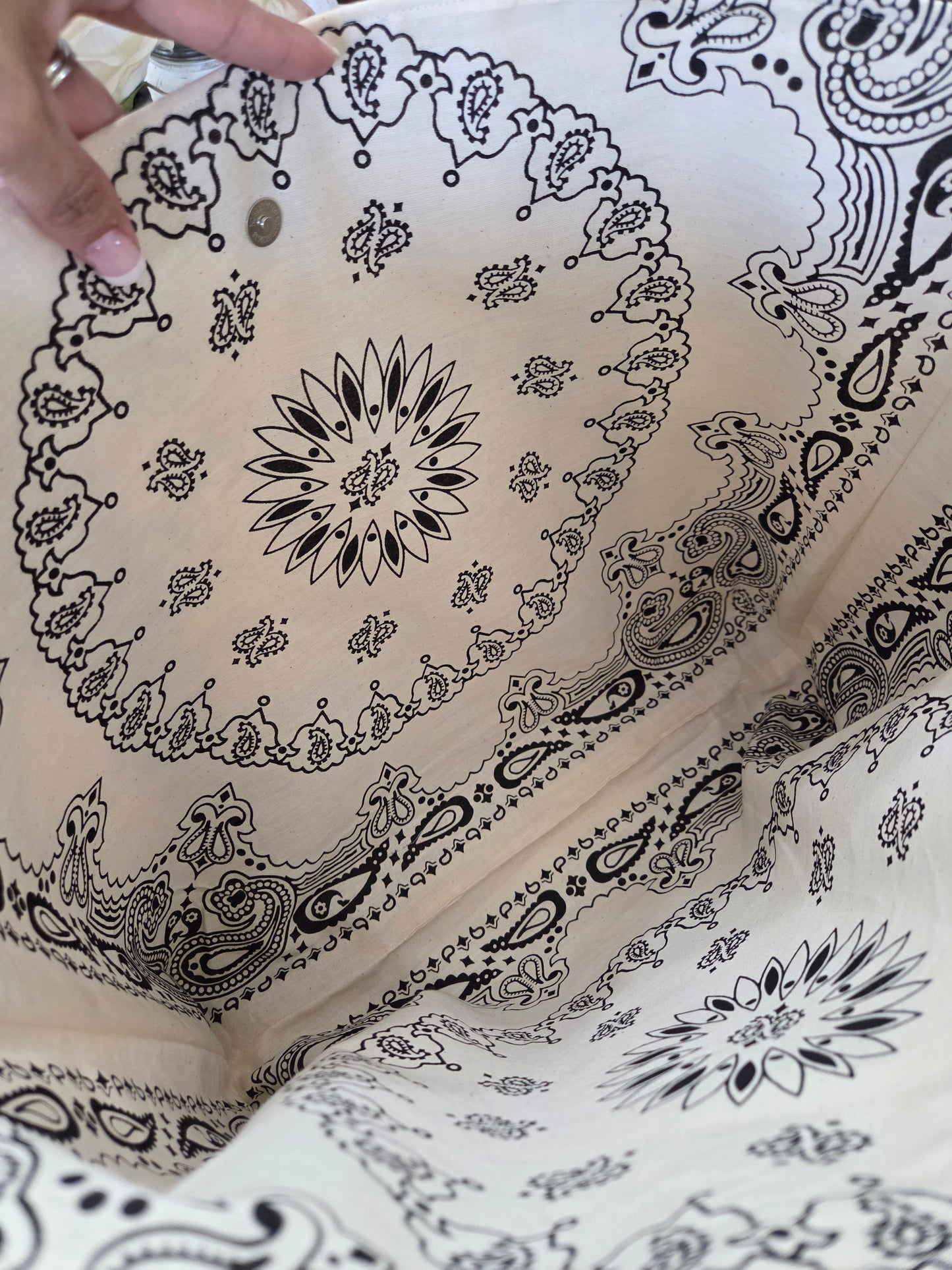 Beige and Black Bandana Tote Bag