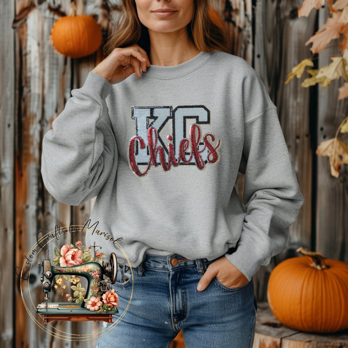Kansas City Chiefs Sequin Patch Crewneck Sweatshirt Various Colors