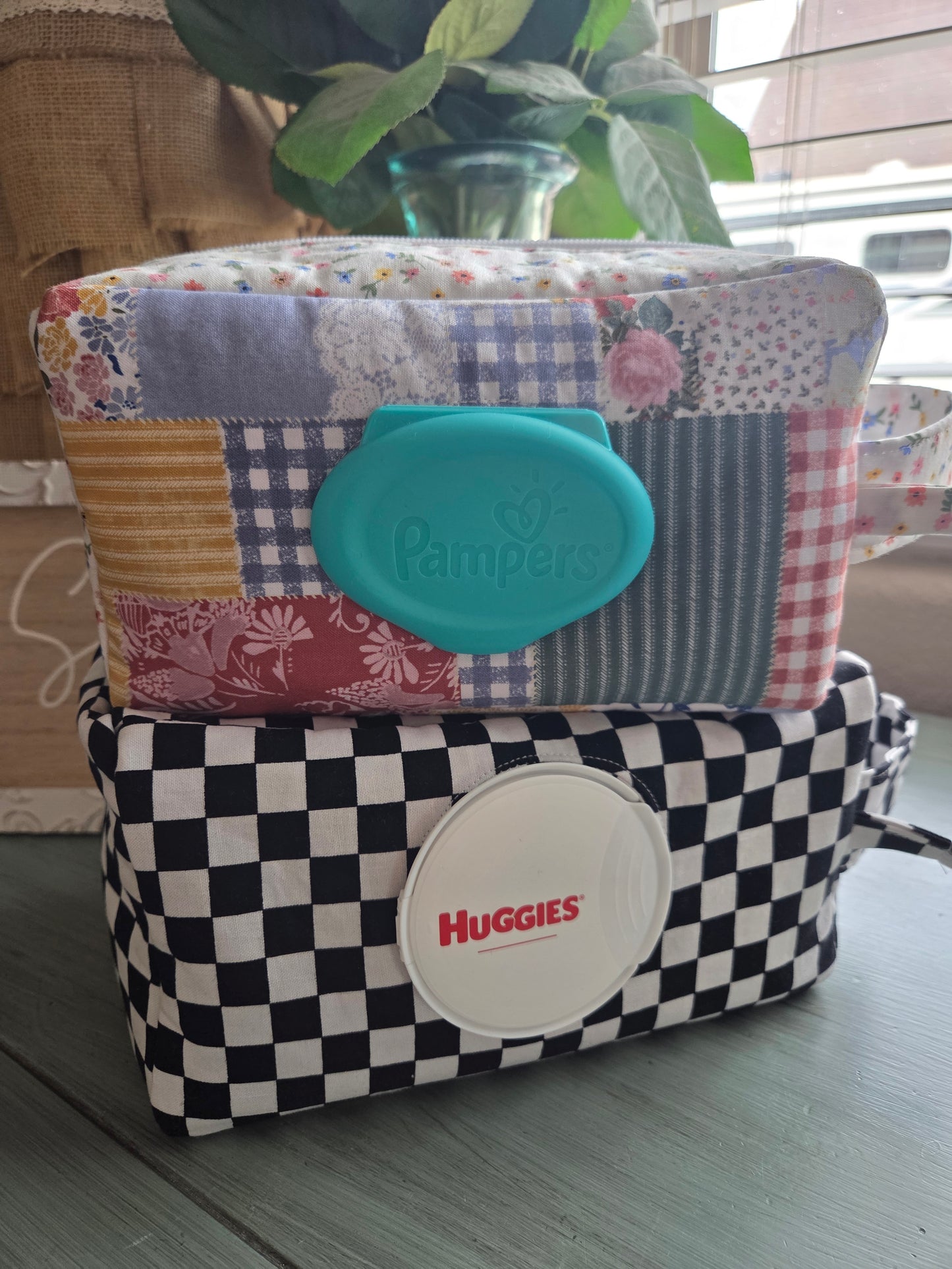 Black and white checkered diaper and wipe pouch