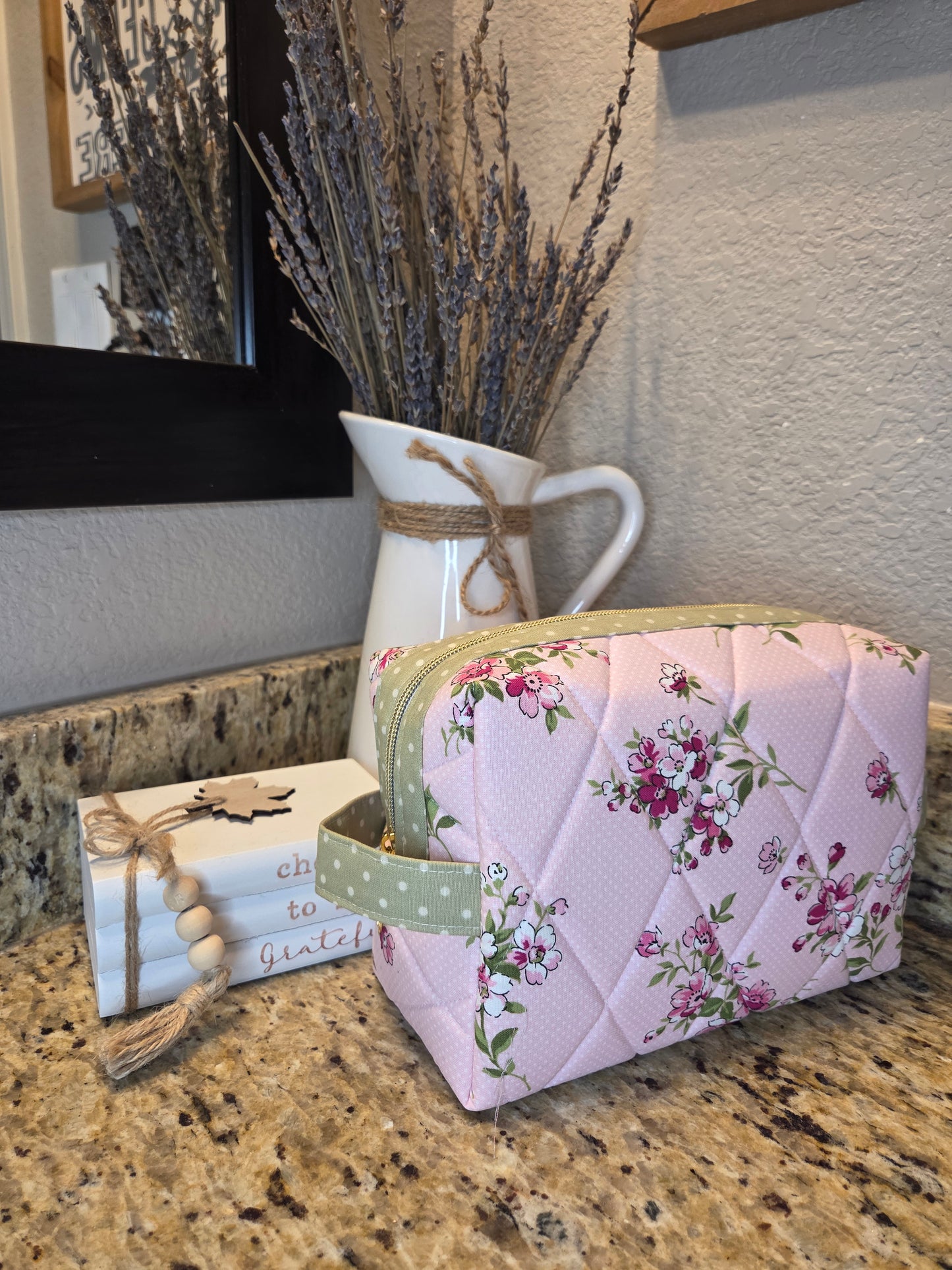 Quilted Boxy Cosmetic Pouch Various Fabric Options