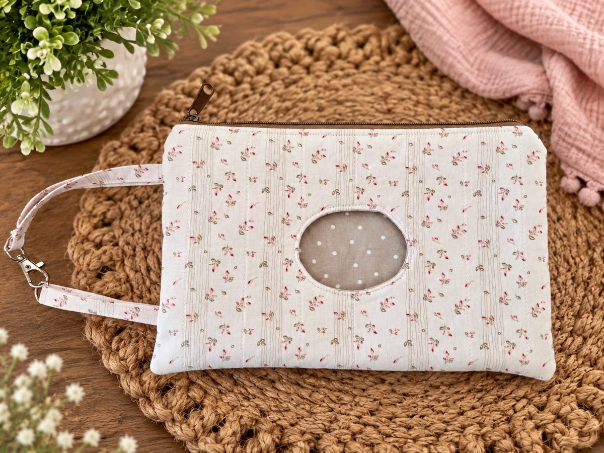 Diaper and Wipe Clutch Pink Floral and Tan Stripes