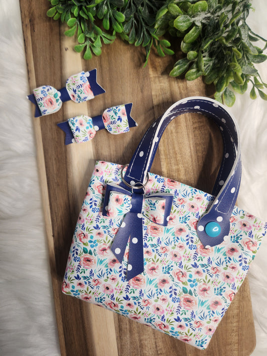 Navy dot and floral toddler purse and piggies set