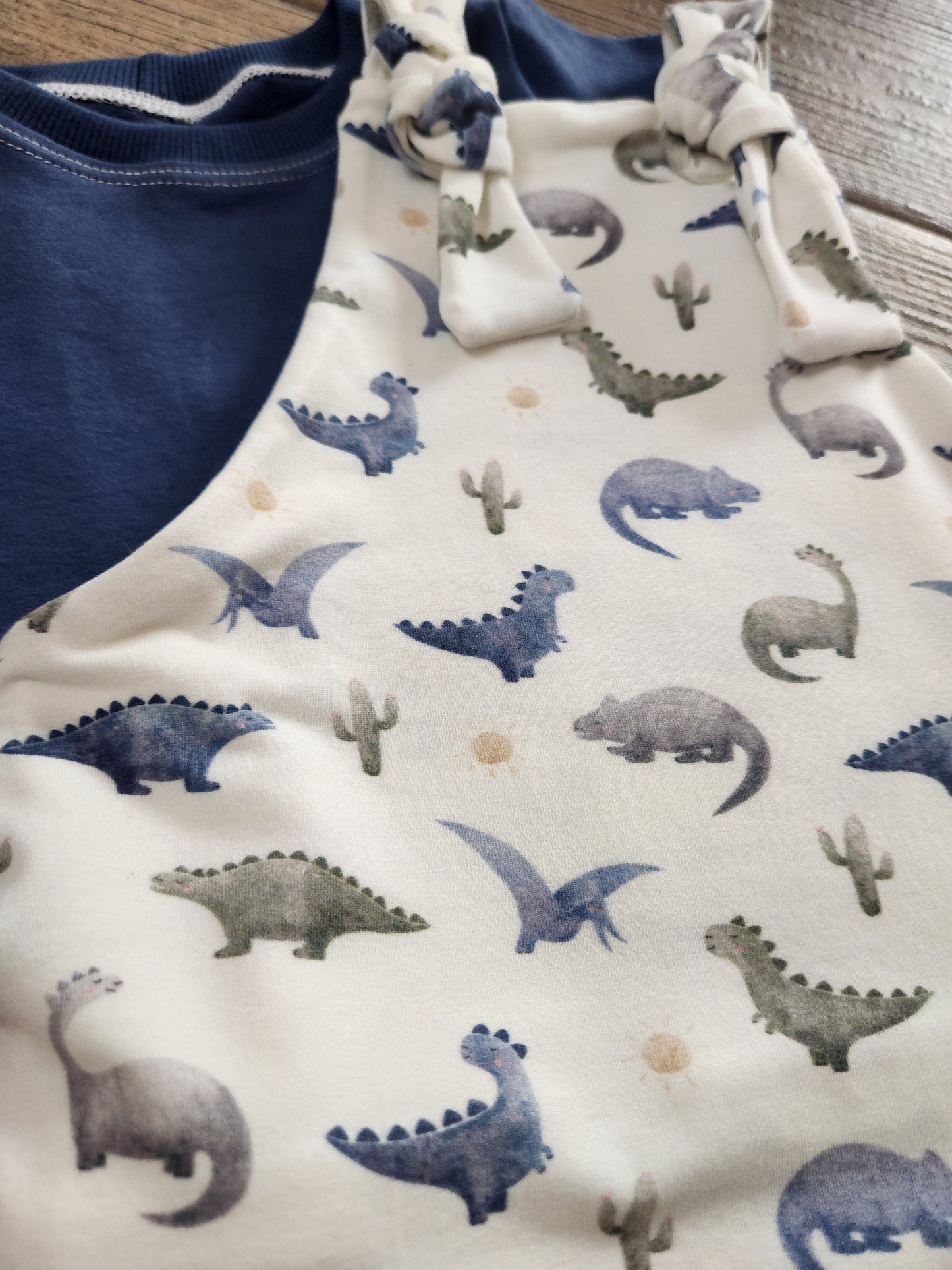 Size 12-18M Watercolor Dinosaur Knotted Overalls and Tee Set