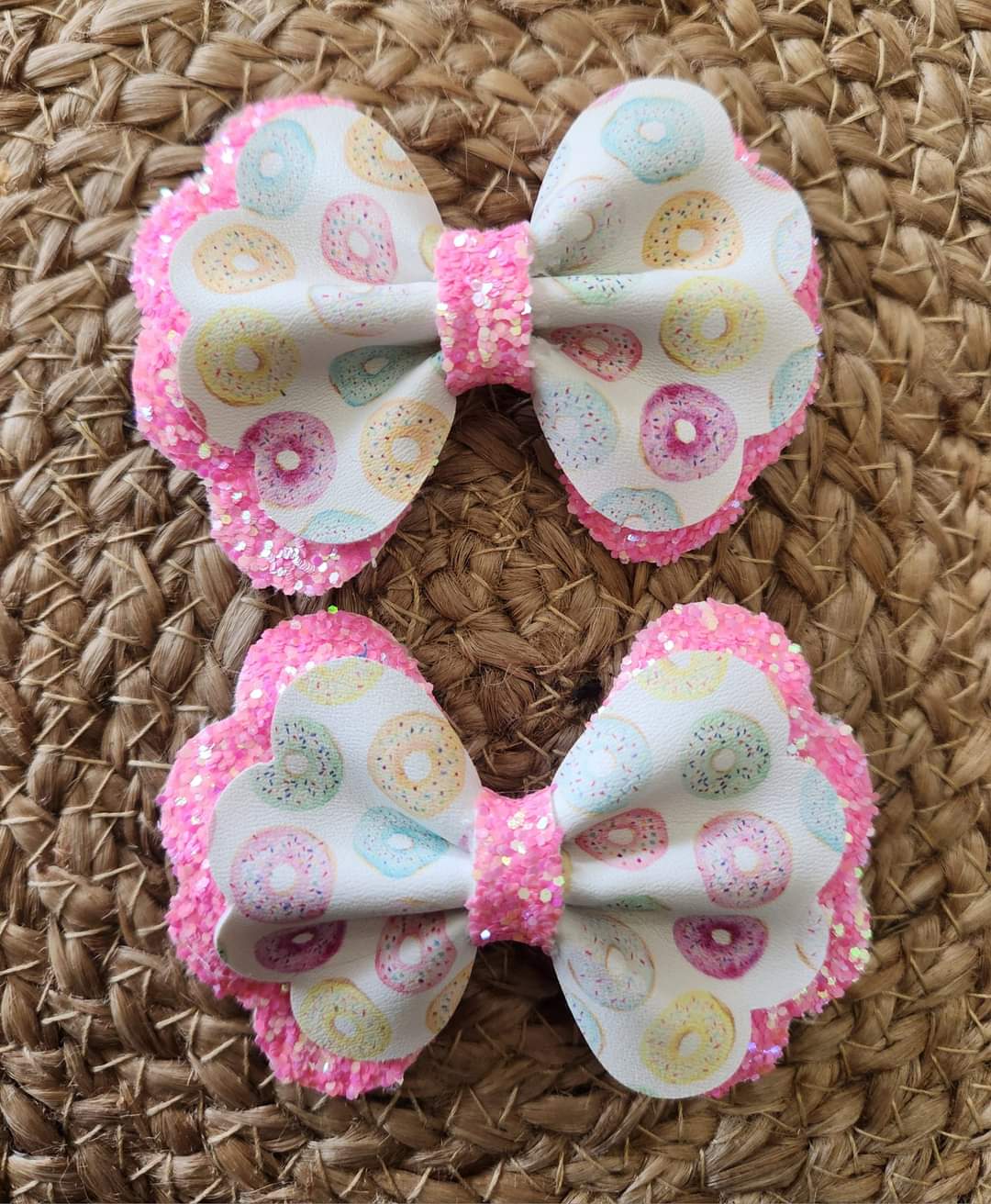 Donuts faux leather and chunky glitter bow set