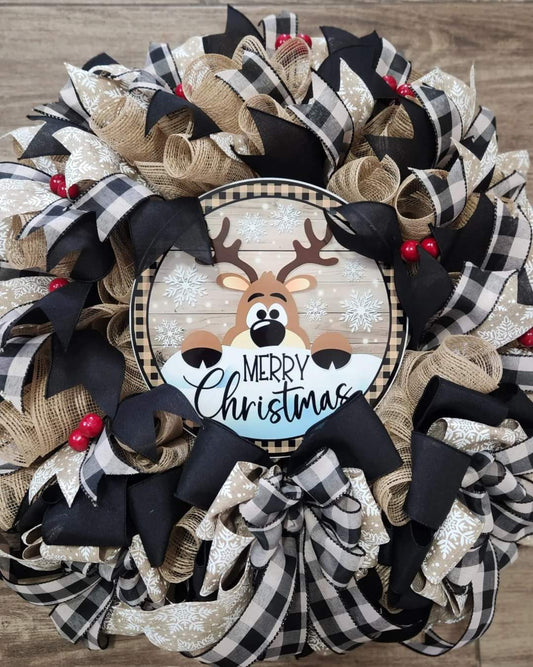 Merry Christmas Reindeer Wreath