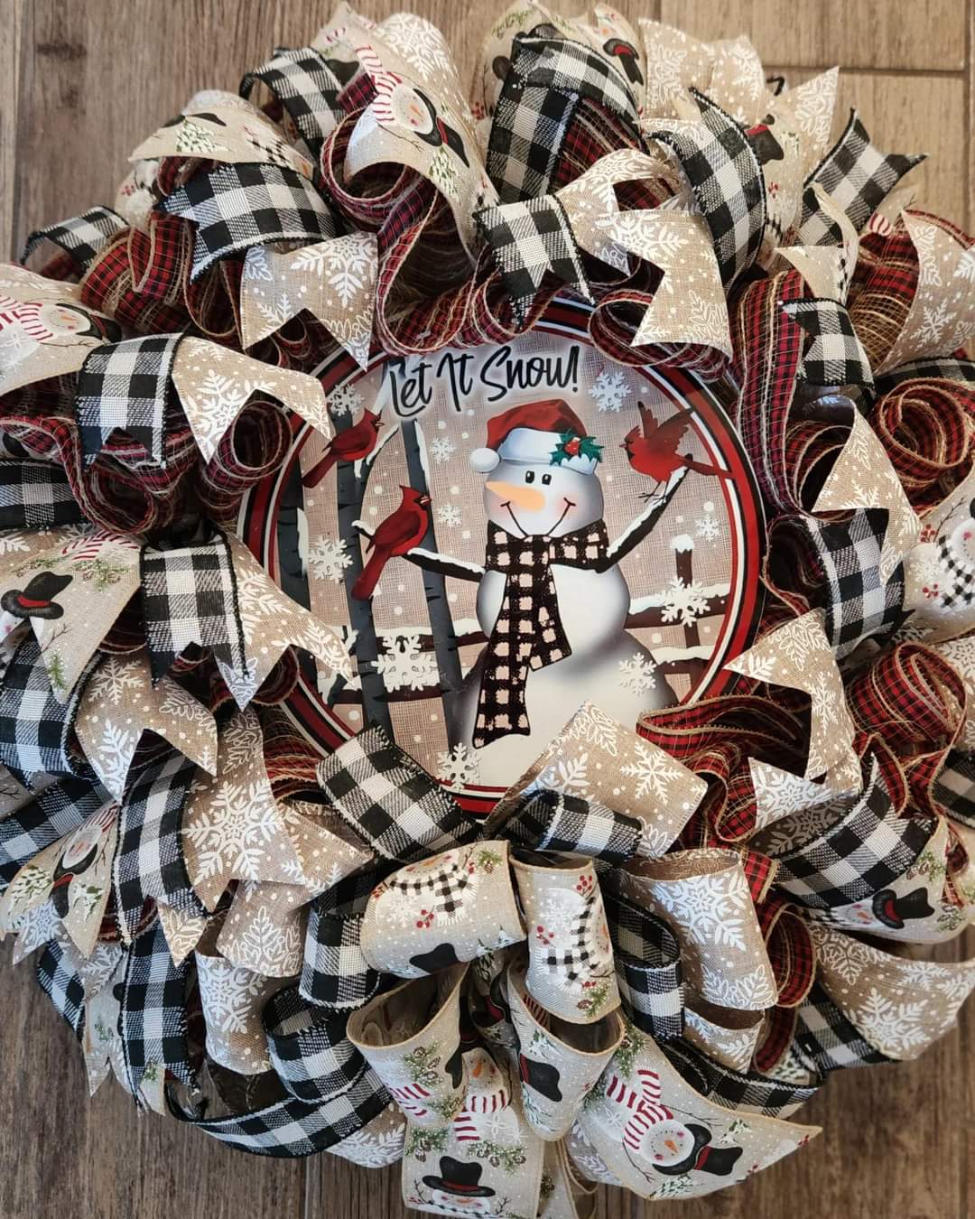 Let It Snow Plaid Snowman Wreath