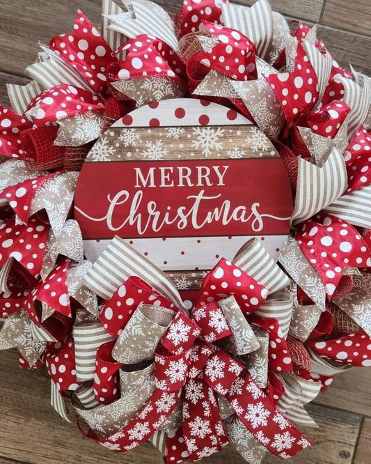 Red and Tan Merry Christmas Wreath