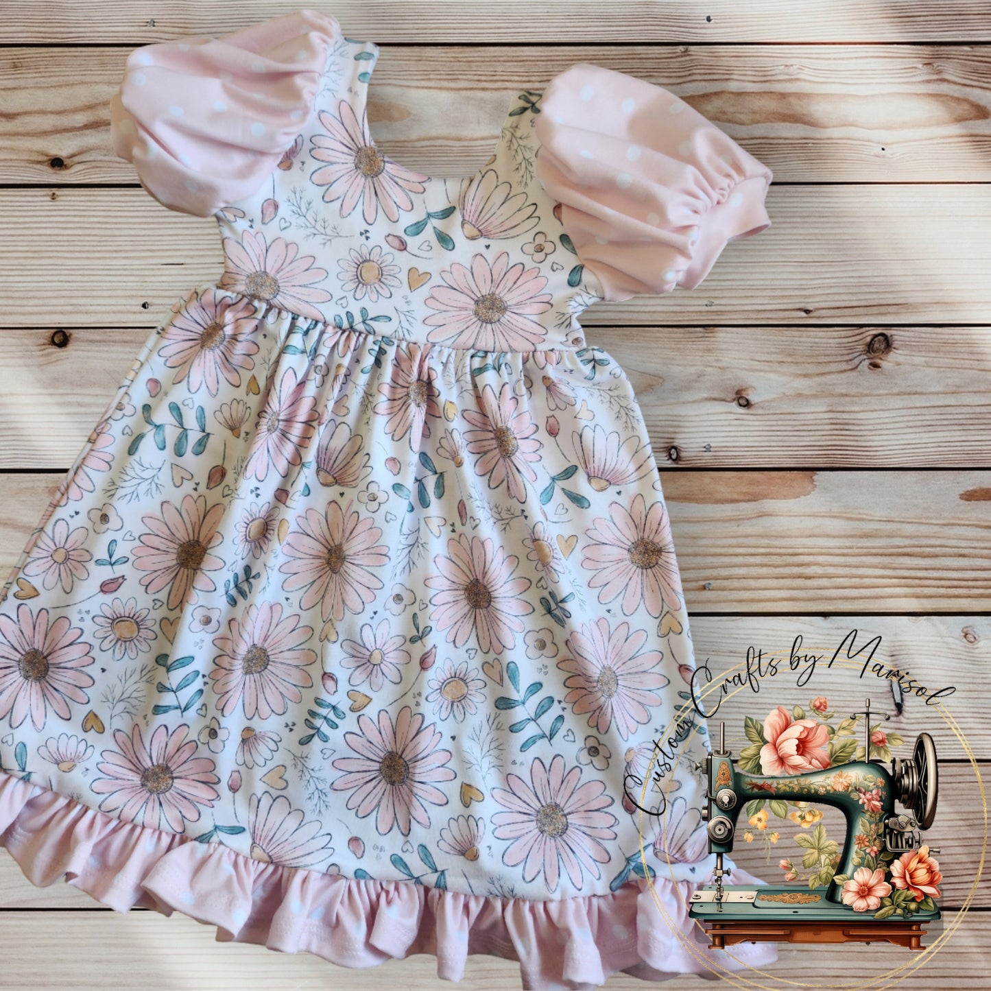 Puff sleeve Petal dress, pink floral, size 18-24 months