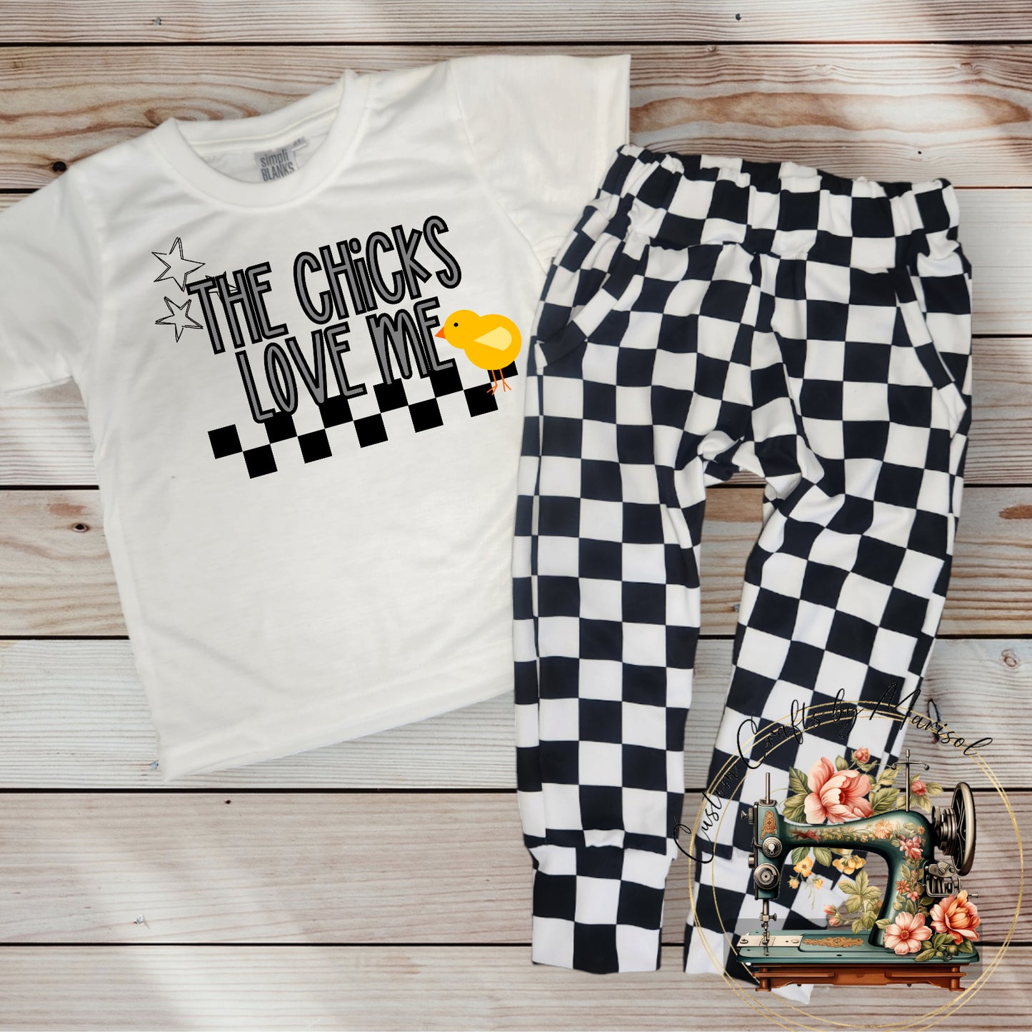 The Chicks Love Me Checkered joggers and tee set 2T