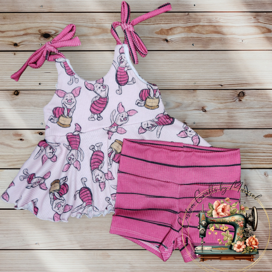 Piglet Camellia Top and Biker Shorts set