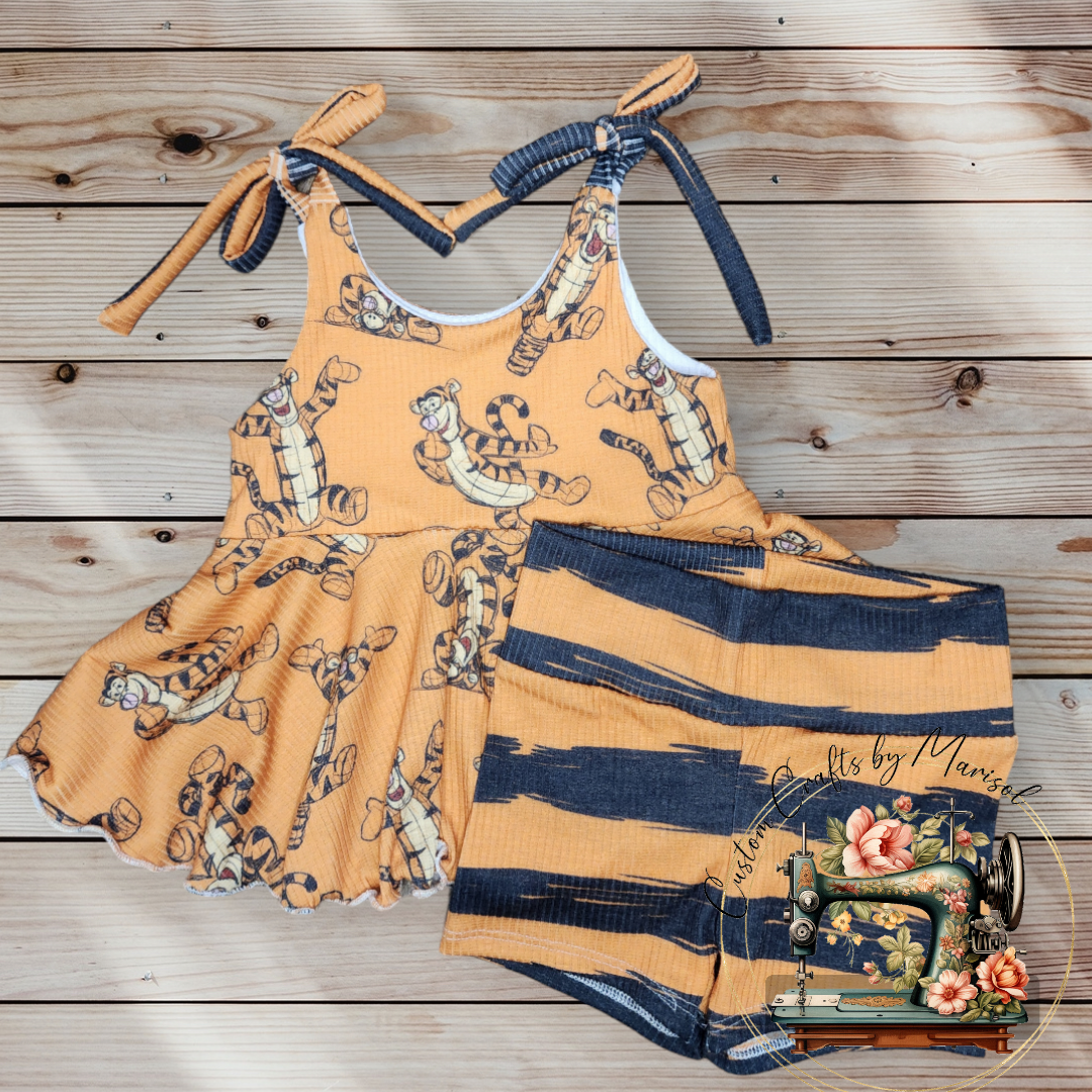 Tigger Camellia Top and Biker Shorts set