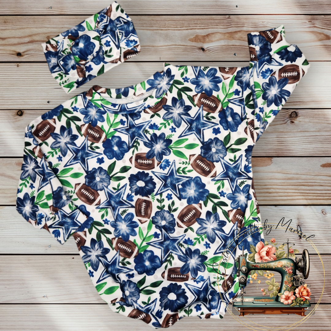 Dallas Floral Football team sweater romper and chunky knot headband