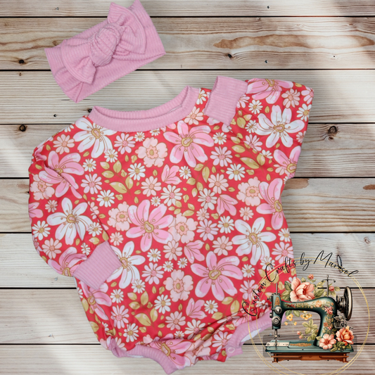 Pink floral sweater romper and Chunky knot headband