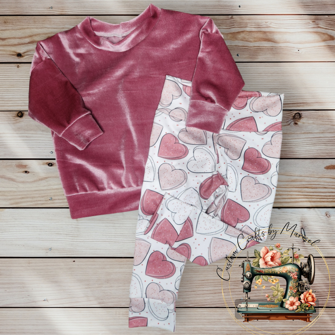 9-12M Heart cookies Velvet Dolman and leggings set