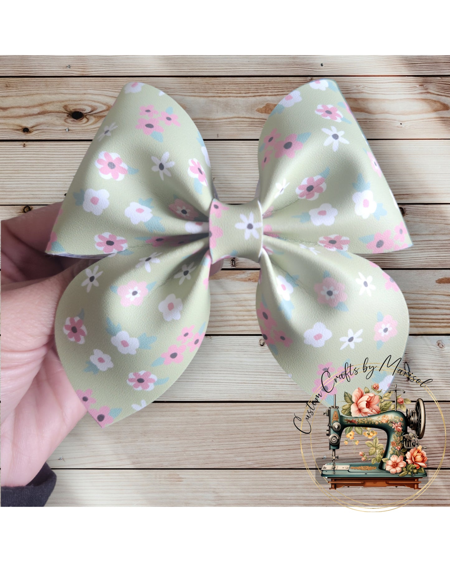 4 inch Spring Flowers Faux Leather Sailor Bow