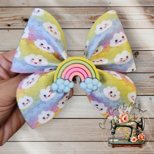 Rainbow faux leather sailor bow