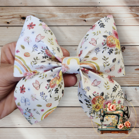 Flowers and Rainbows faux leather sailor bow