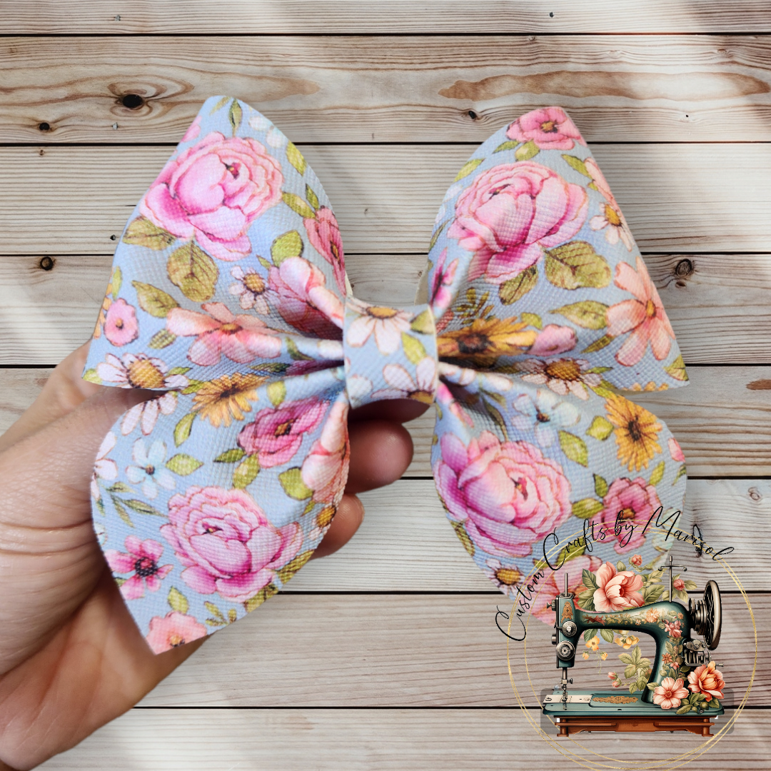 Floral faux leather sailor bow