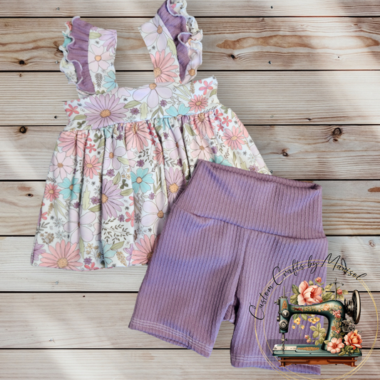 Spring floral pinafore top and shorts set