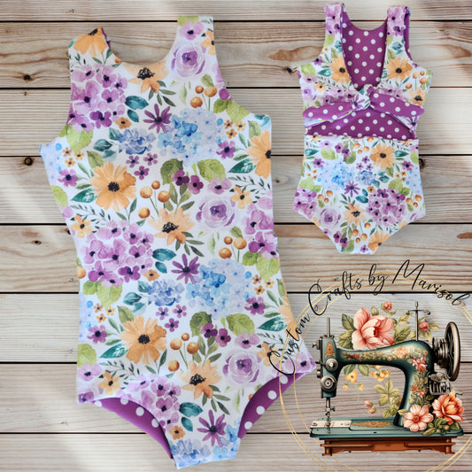 Reversible One Piece Purple Floral and Polka Dots Swimsuit