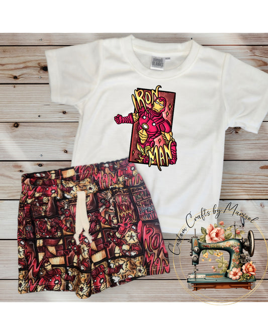 RTS Size 2T Iron Man Jogger Shorts and Tee Set