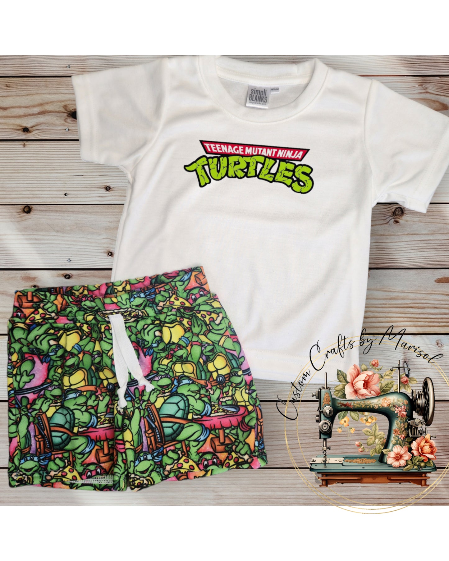 RTS Size 2T Ninja Turtles Jogger Shorts and Tee Set