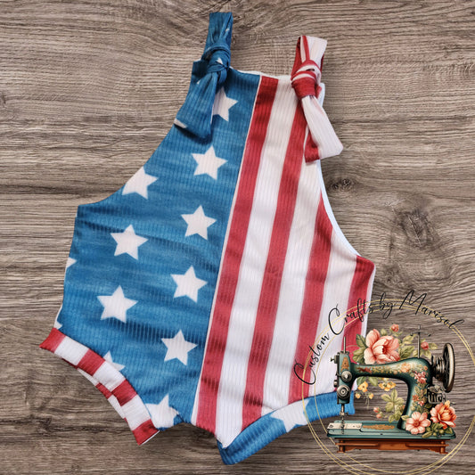 American Flag Themed Knotted Overalls 12-18 months