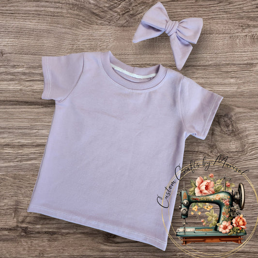 6-9 months Lilac basic tee and bow headband