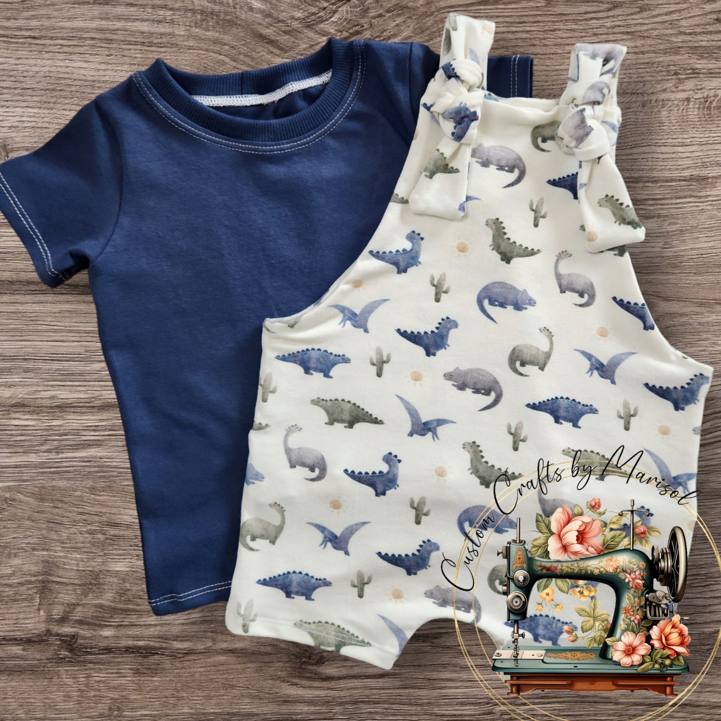 Size 12-18M Watercolor Dinosaur Knotted Overalls and Tee Set