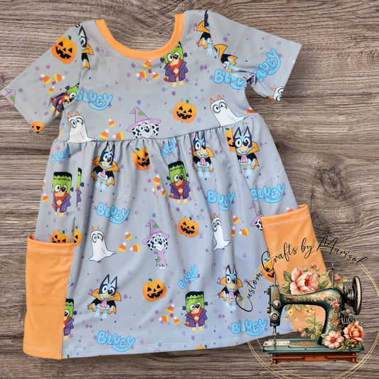 2T Ellie Pocket Dress Blue Dog Halloween