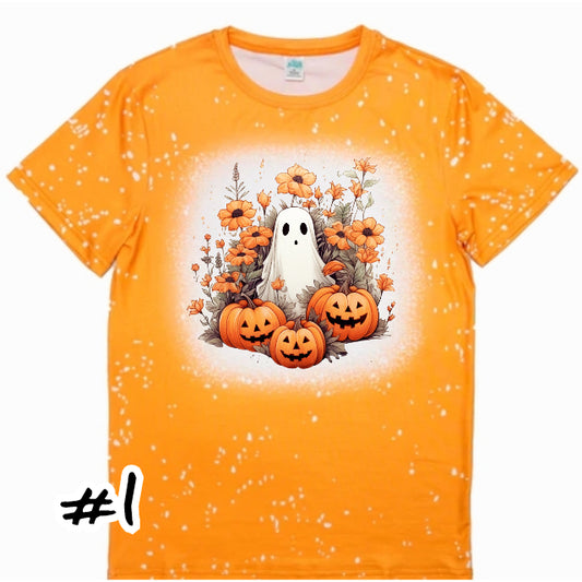 4 designs, Adult XL Orange Faux Bleach Spooky Ghost Tshirt