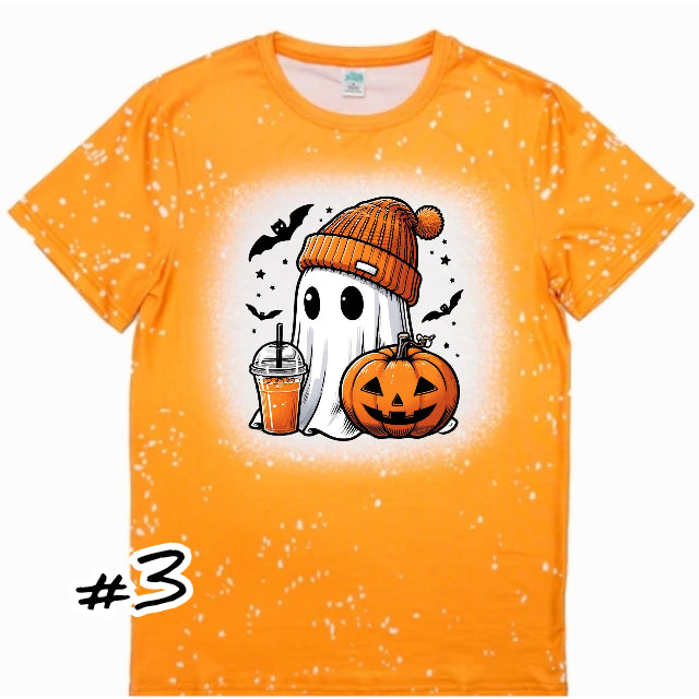 4 designs, Adult XL Orange Faux Bleach Spooky Ghost Tshirt