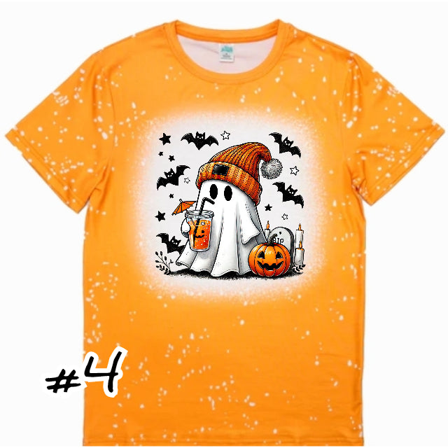 4 designs, Adult XL Orange Faux Bleach Spooky Ghost Tshirt