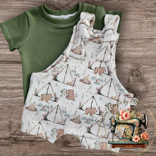 3-6M Camping Bears Overalls and Tee set Bamboo